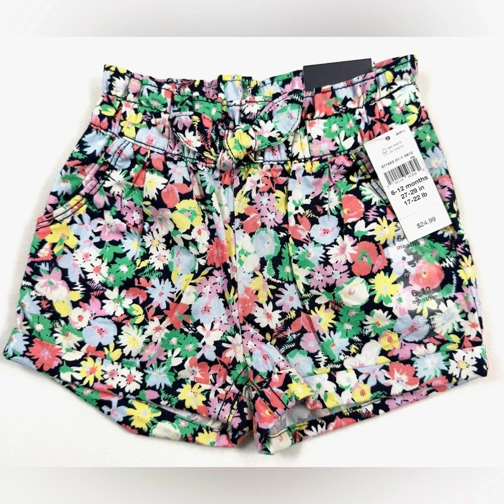 NWT BABY GAP Baby Girls’‎ Floral Elastic Waist Pull-On Shorts Boho Preppy 6-12M